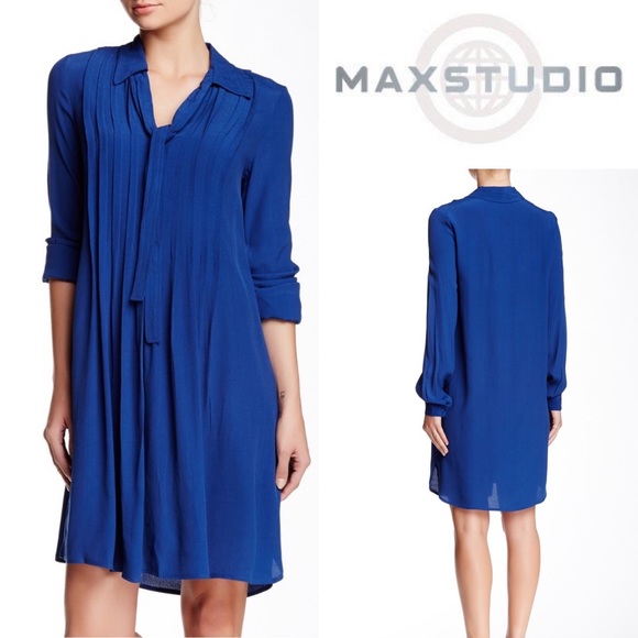 Max Studio Dresses & Skirts - MAX STUDIO. Long Sleeve Neck Tie Pleated Dress!